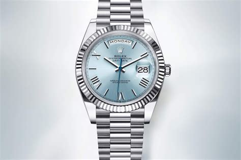 rolex day date platinum blue diamond|platinum day date 40 price.